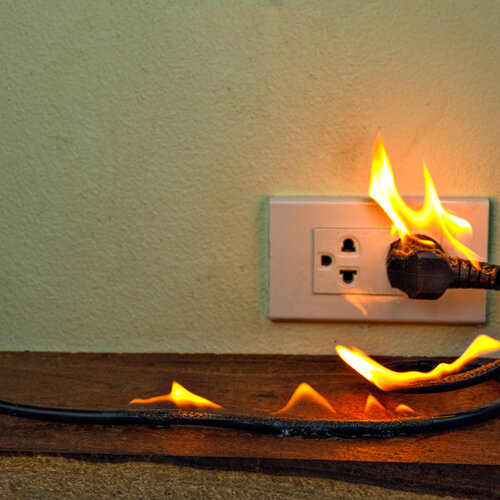 fire at an electrical outlet